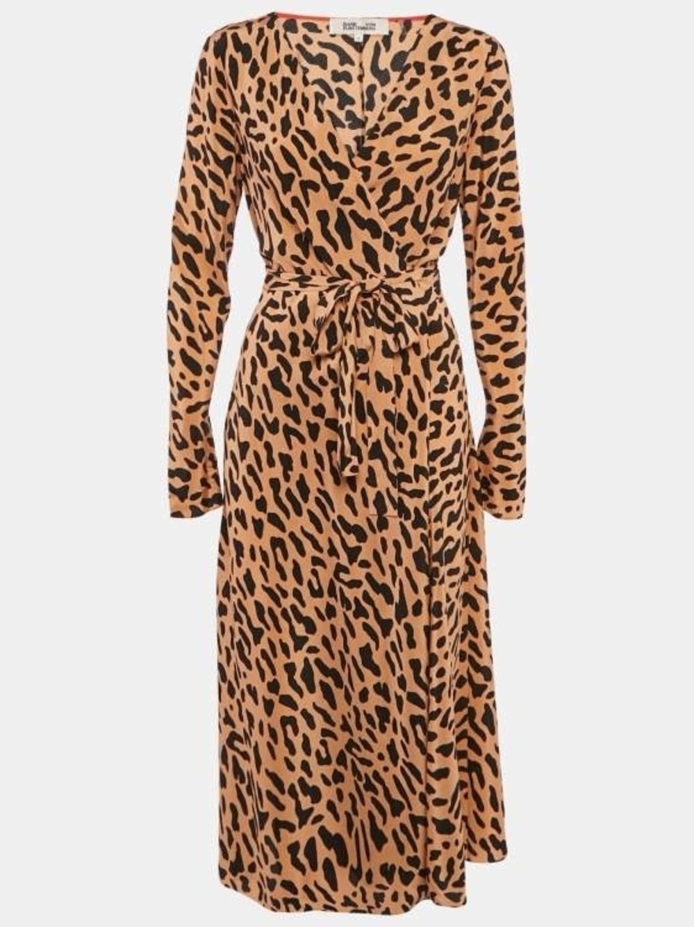 Diane von Furstenberg Silk Leopard Print Wrap Midi Dress Peach Luxe Effortless 8